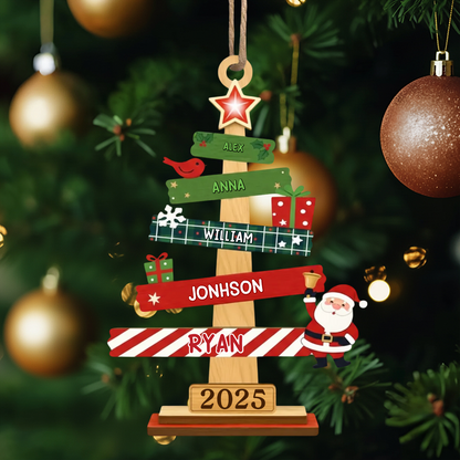 Our Family Christmas Tree, Custom Wood Ornament - Personalized Christmas Birthday Gifts For Mom, Dad, Kids