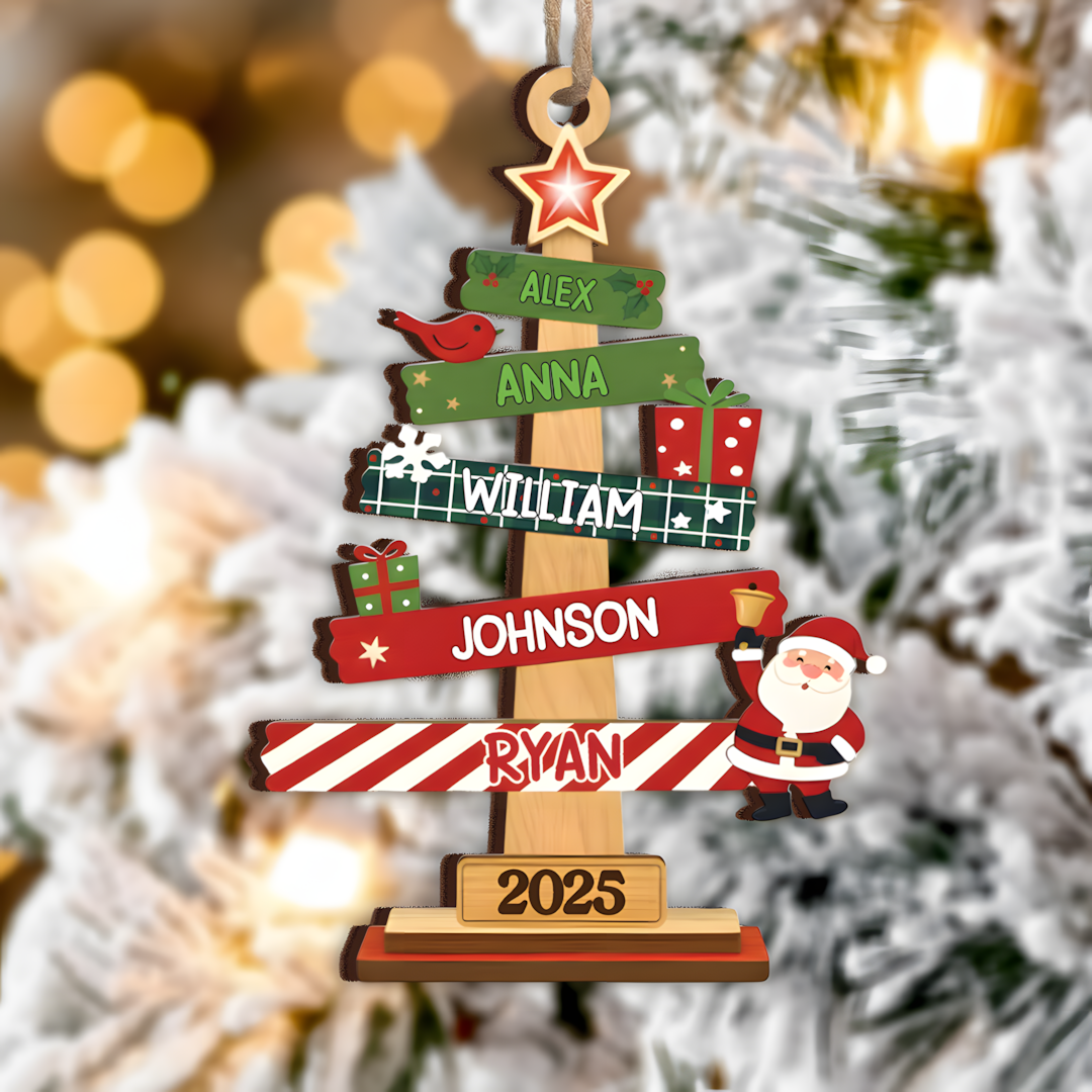 Our Family Christmas Tree, Custom Wood Ornament - Personalized Christmas Birthday Gifts For Mom, Dad, Kids