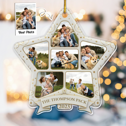 Family Photo Ornament 2025 - Custom Name Star Frame Christmas Decor