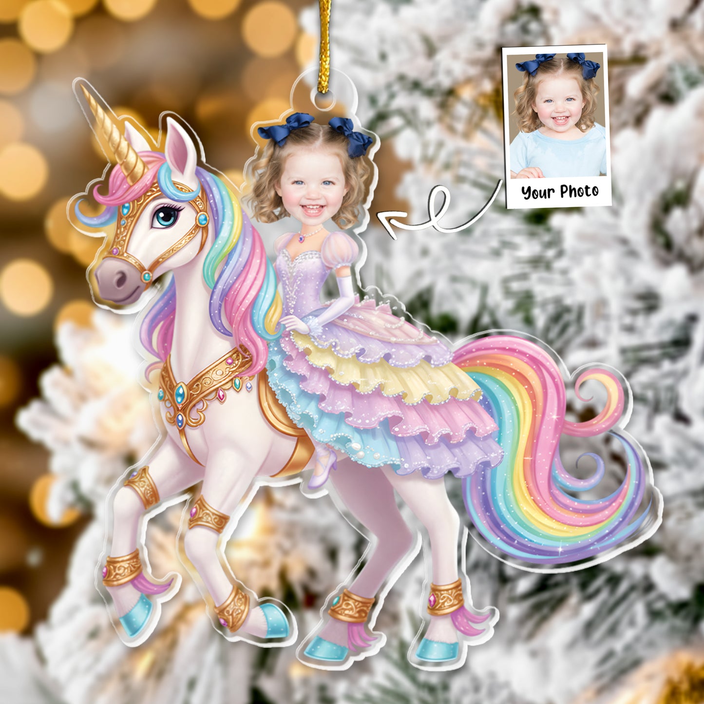 Unicorn Princess - Custom Face Ornament Gifts For Girl, Daughter - Personalized Acrylic Photo Ornament
