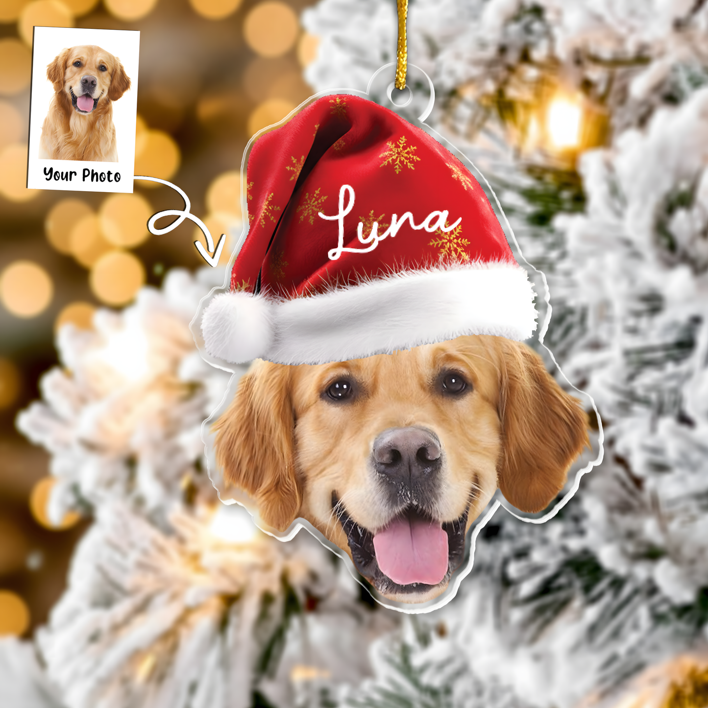 Pet Funny Christmas Face - Personalized Pet Photo Ornament