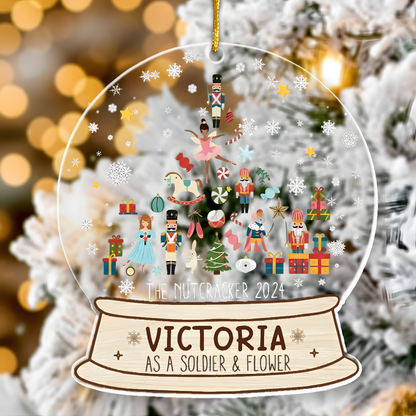 Nutcracker Christmas Snow Globe Ornament - Gifts For Kids (Up To 8 Roles) - Personalized Acrylic Ornament
