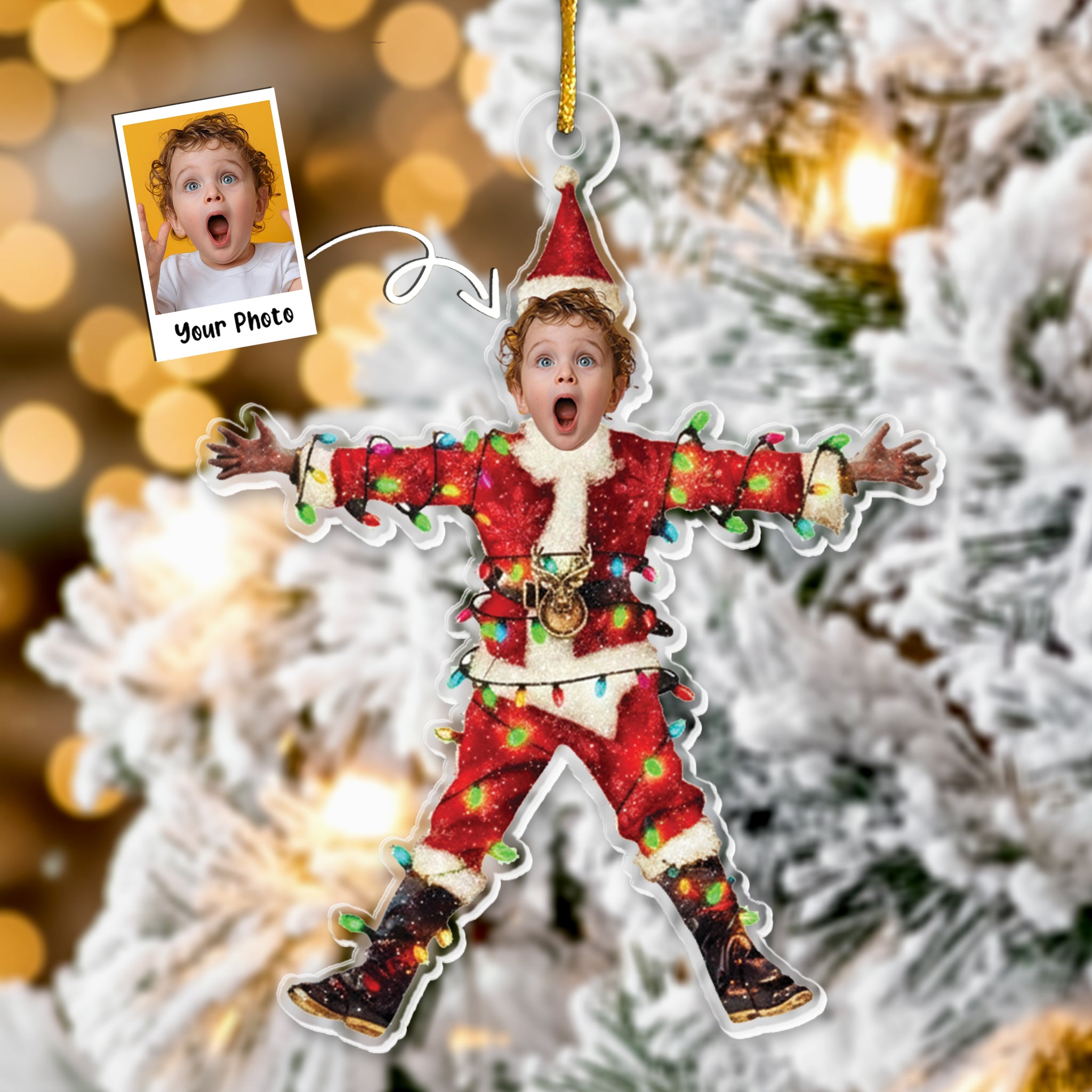 Funny Christmas Shocked Custom Face - Personalized Family Photo Ornament