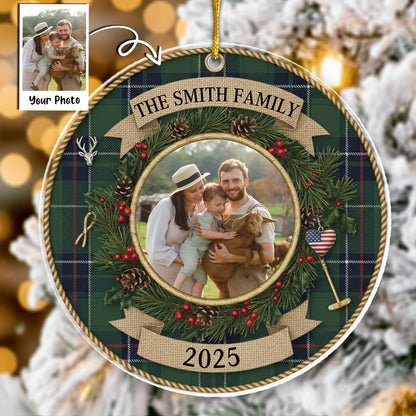 Plaid Christmas Photo Ornament - Custom Picture Frame Decor