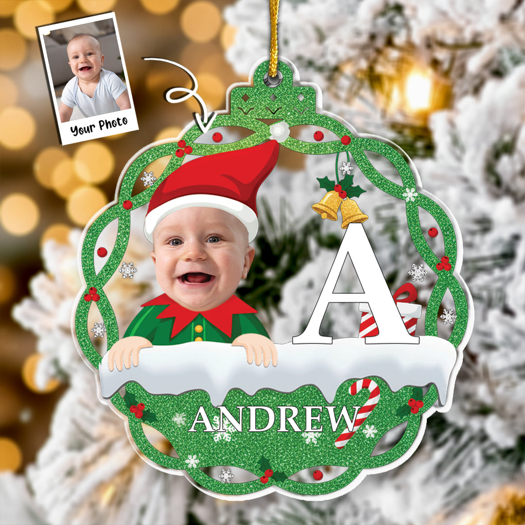 Christmas Elf Monogram Kid - Personalized Acrylic Photo Ornament