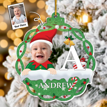 Christmas Elf Monogram Kid - Personalized Acrylic Photo Ornament