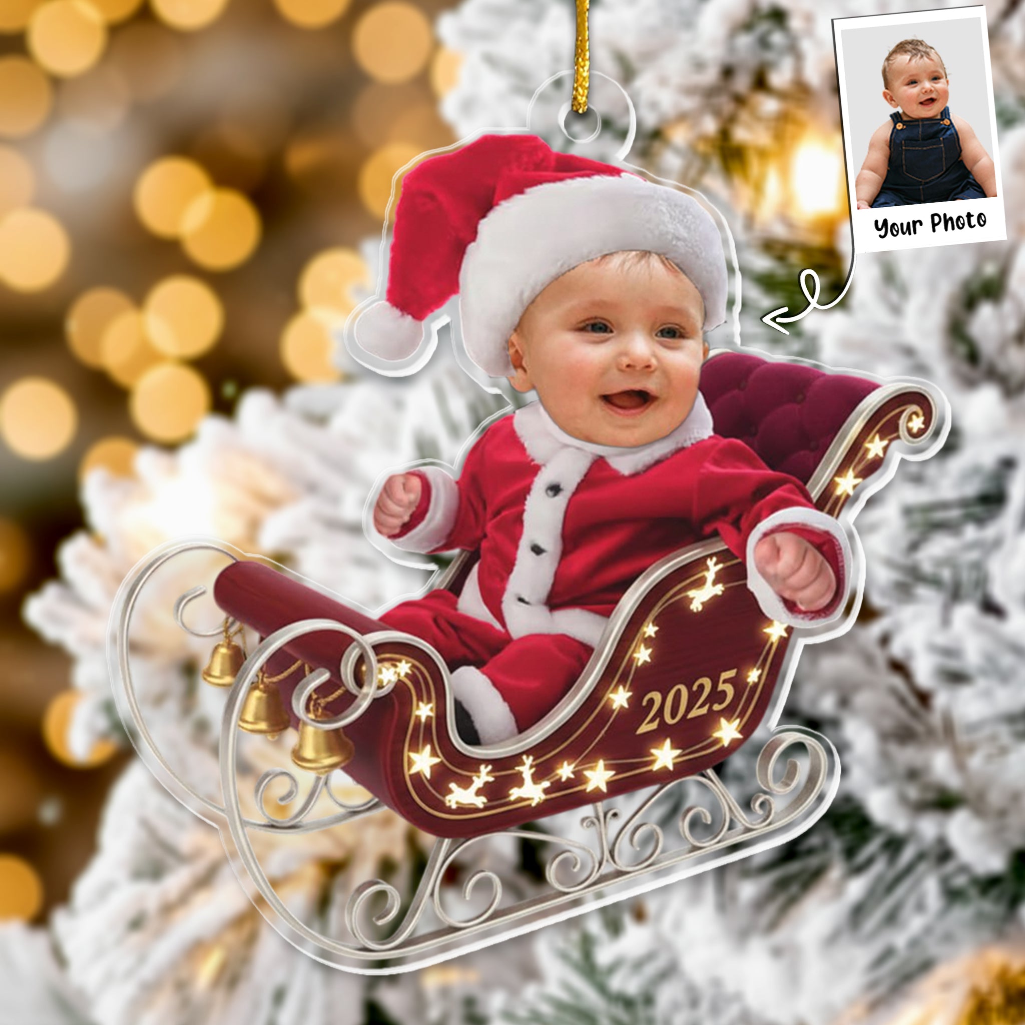 Adorable Newborn Baby - Personalized Babys Photo First Christmas Ornament