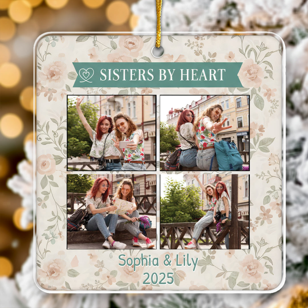 Sisters By Heart Personalized Ornament - Custom Names & Year of Bond Keepsake