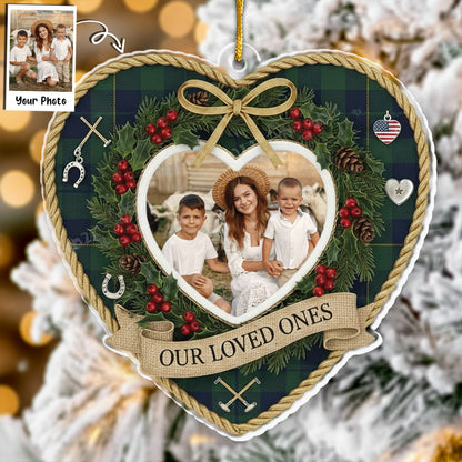 Our Loved Ones Personalized Photo Ornament - Custom Picture Plaid Holiday Gift
