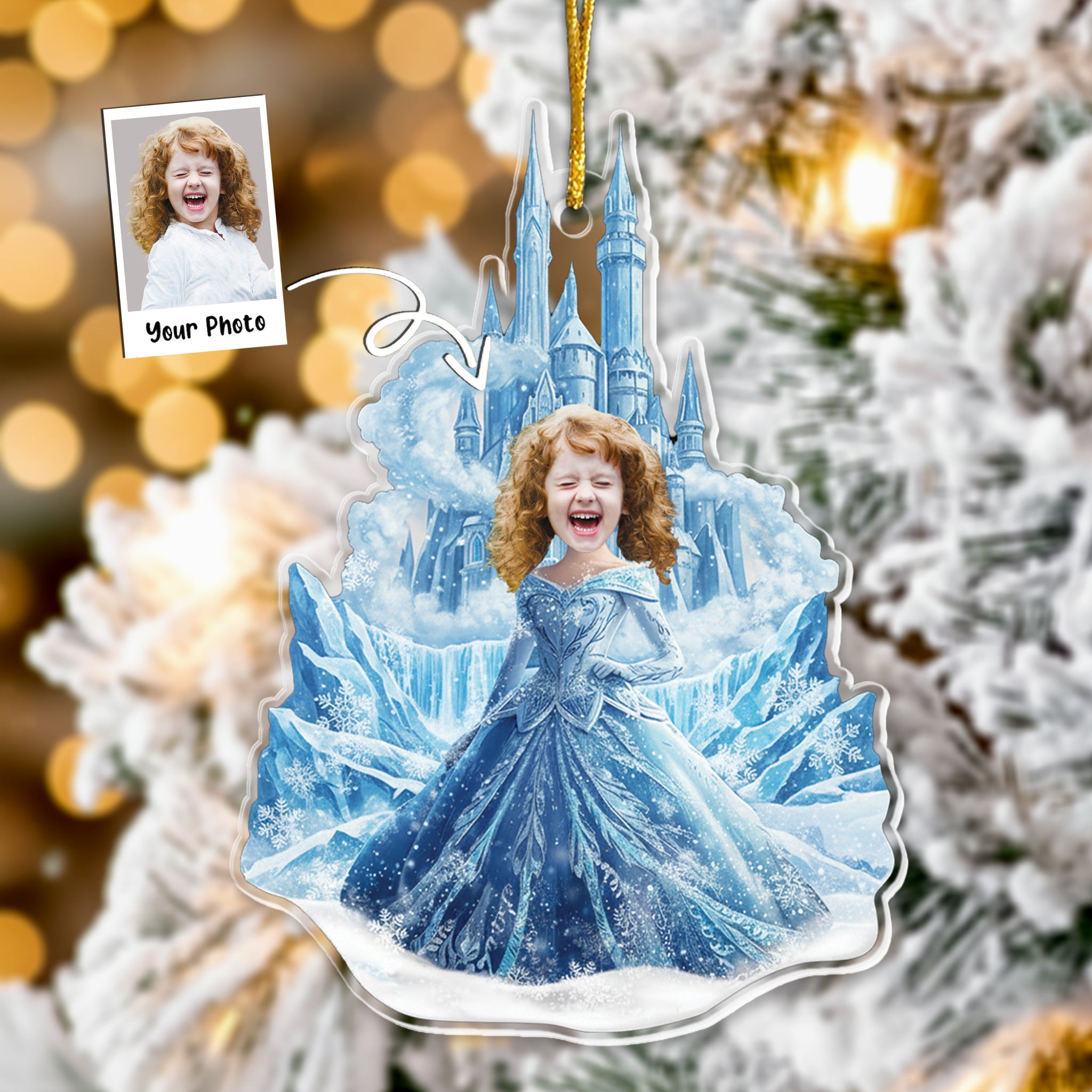 Ice Princess - Custom Face Ornament Gifts For Daughter, Girl, Kids - Personalized Acrylic Photo Ornament
