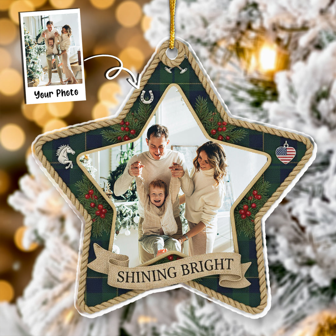Shining Bright Personalized Photo Star Ornament - Custom Picture Upload Christmas Gift