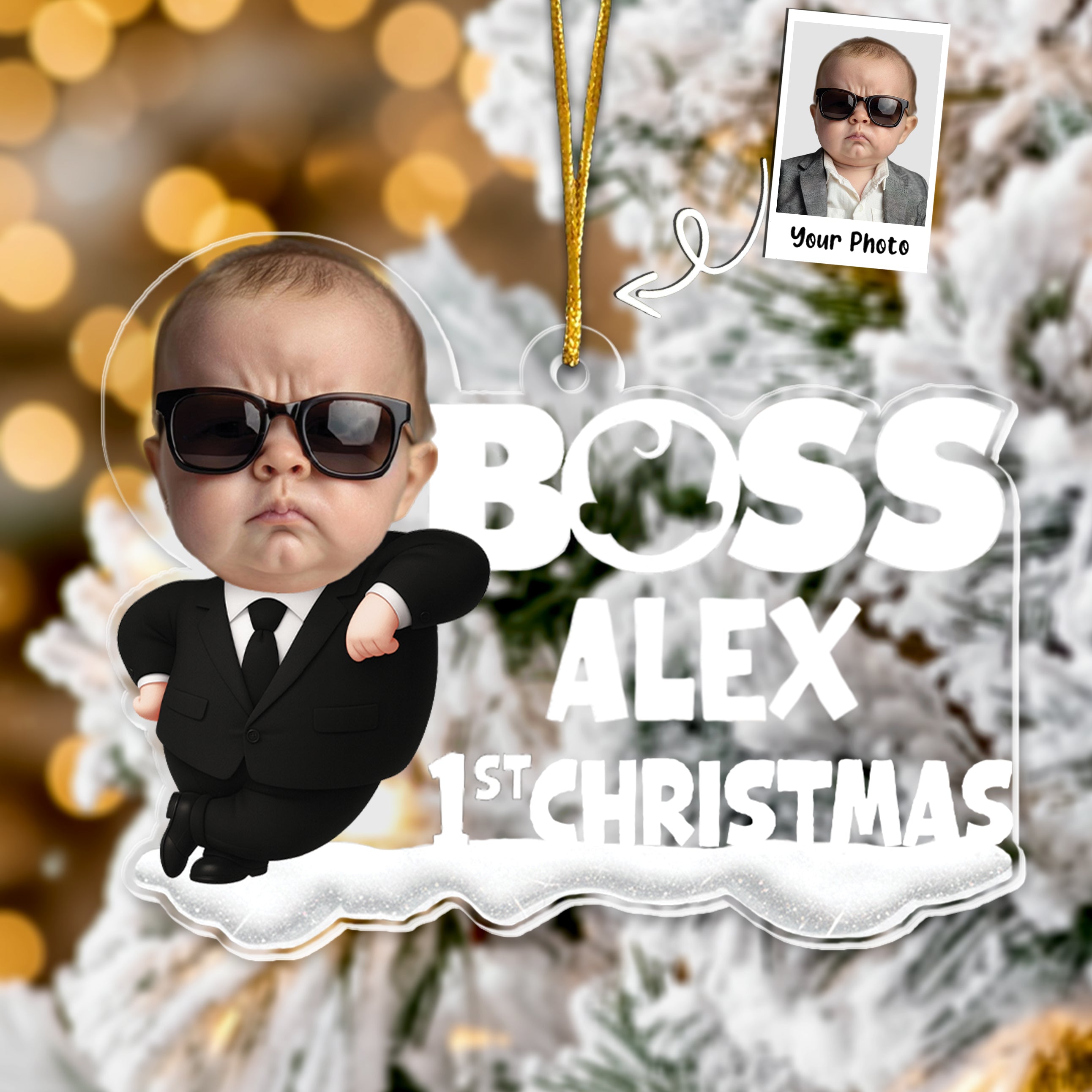 Baby 1st Christmas Cute Baby - Personalized Acrylic Photo Ornament