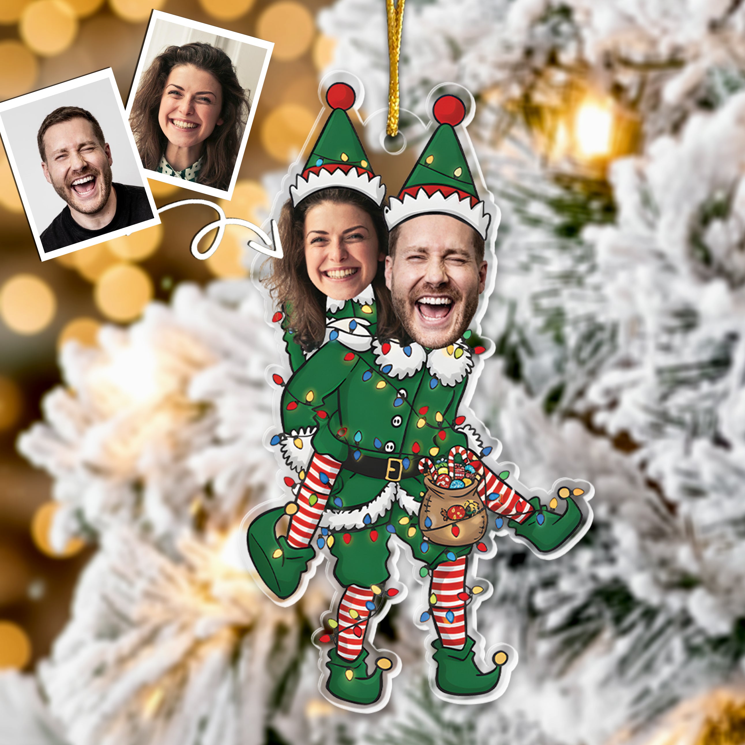 Couple Funny Elf - Personalized Acrylic Photo Ornament