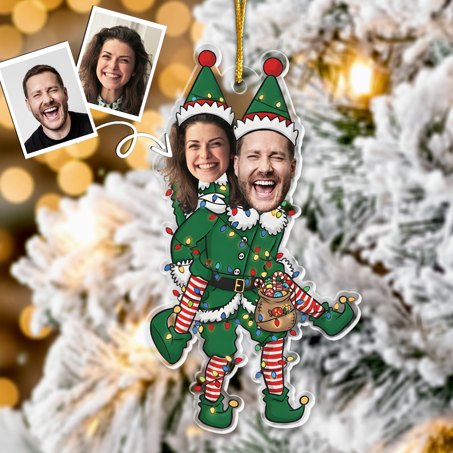 Couple Funny Elf - Personalized Acrylic Photo Ornament