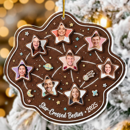 Star-Crossed Besties Personalized Photo Ornament - Custom Multi-Picture Gingerbread Keepsake