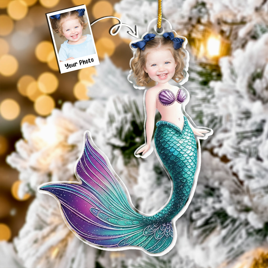 Mermaid Princess - Custom Face Ornament Gifts For Girl - Personalized Acrylic Photo Ornament