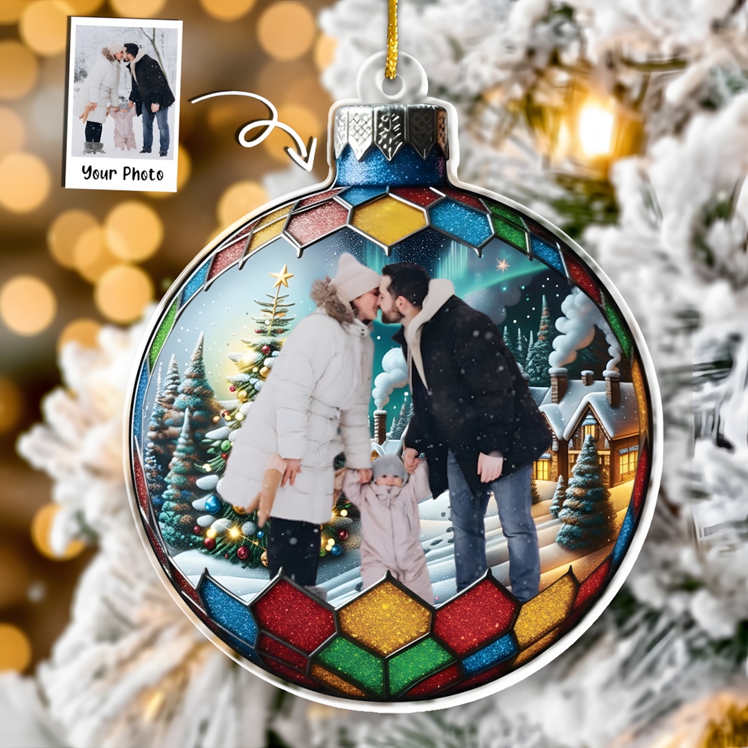 Custom Photo Family In Christmas Ball - Personalized Acrylic Photo Ornament