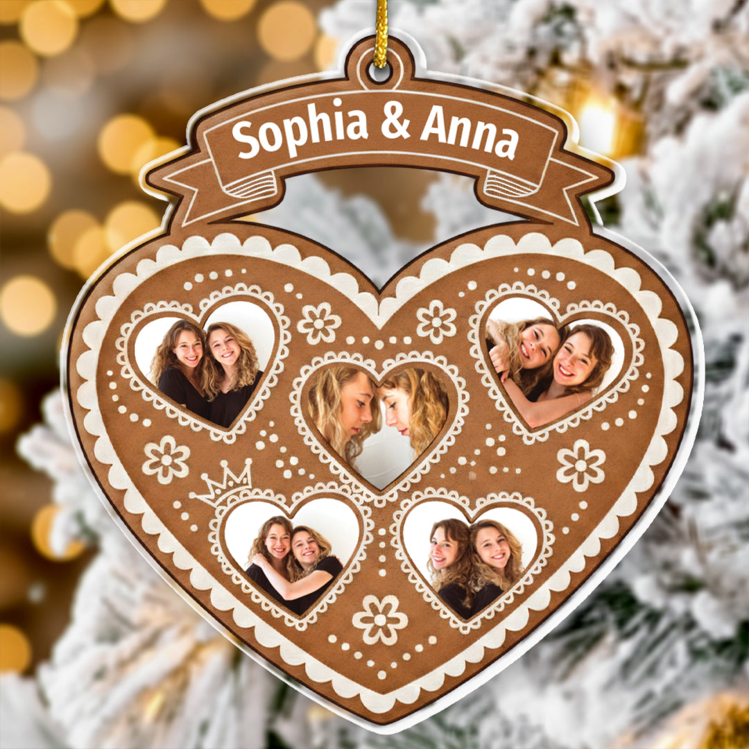 Gingerbread Heart Frame Ornament - Custom Names & Est. Year Gift for Sisters