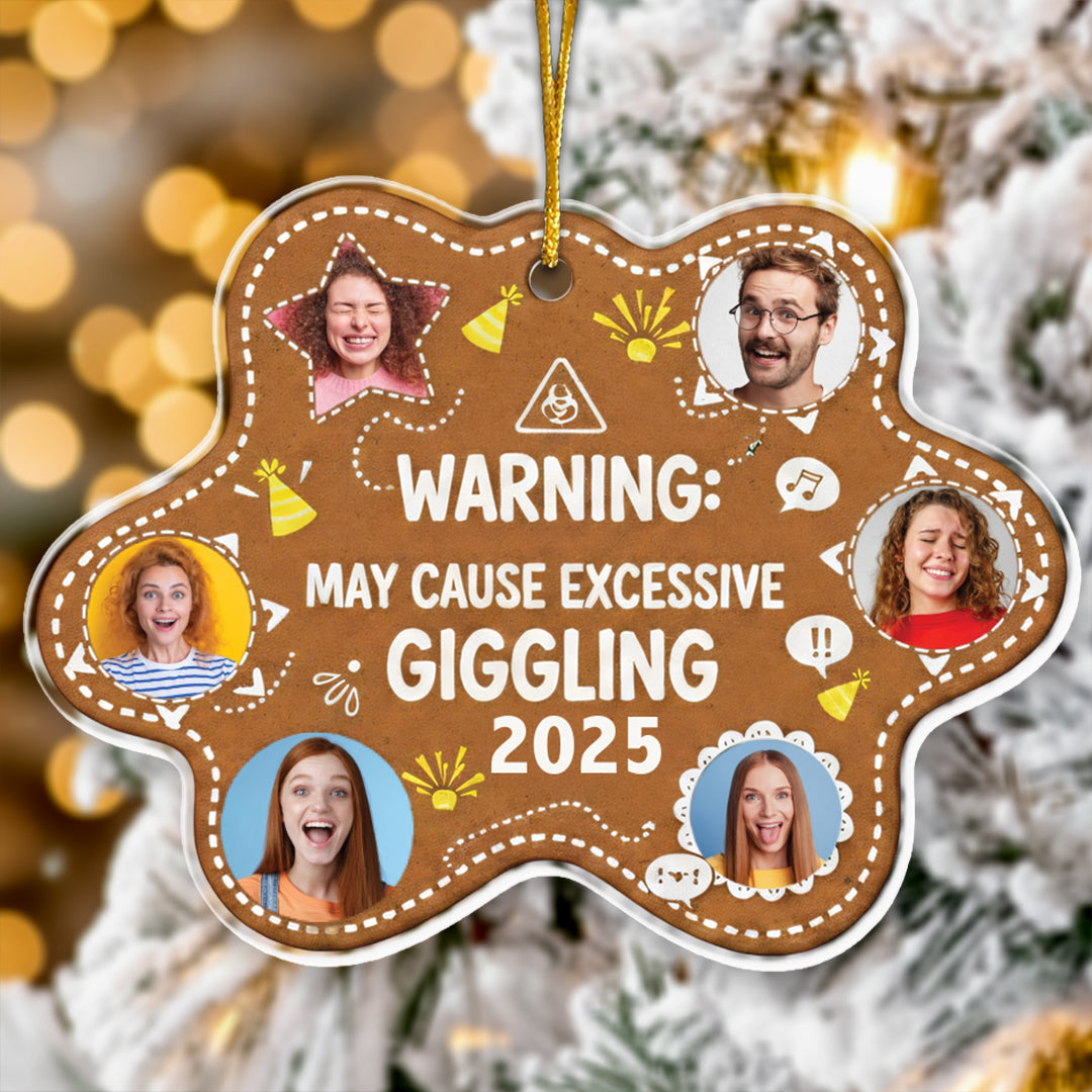 Warning: May Cause Giggling Funny Photo Ornament - Custom Names & Pictures Gift