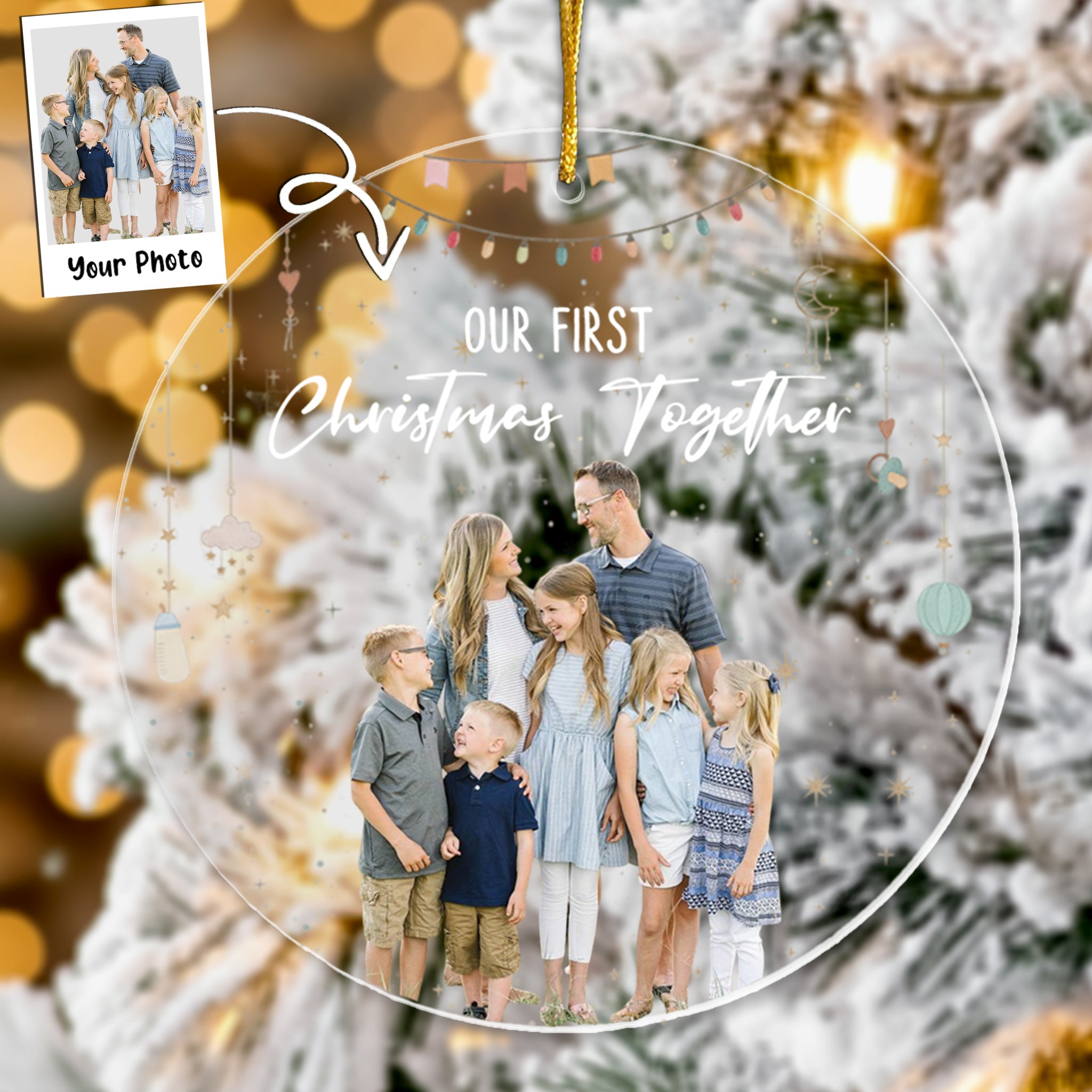 Baby First Christmas As A Family Of Three - Personalized Photo Acrylic Ornament