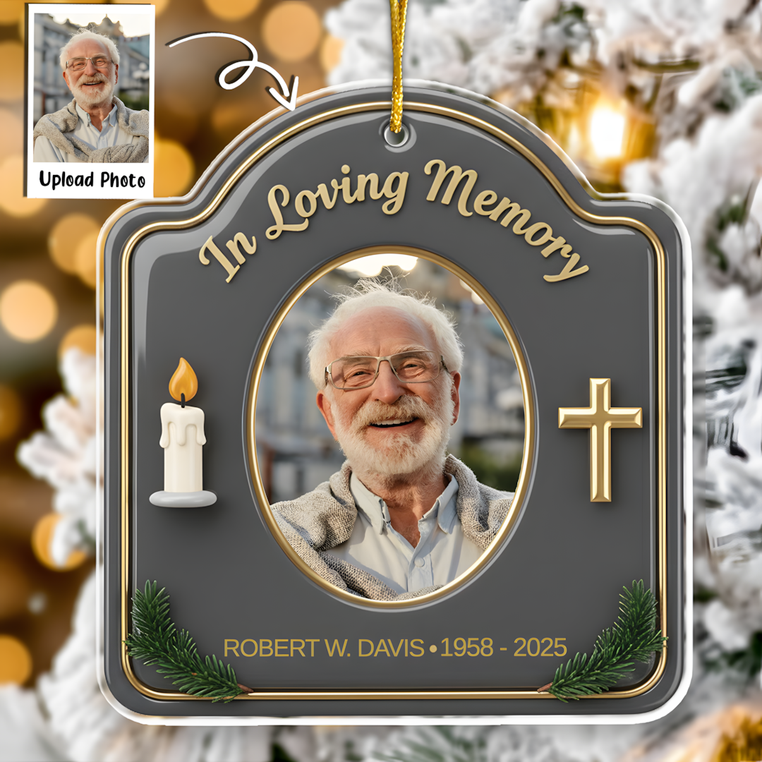 In Loving Memory Candle & Cross Memorial - Custom Photo Ornament