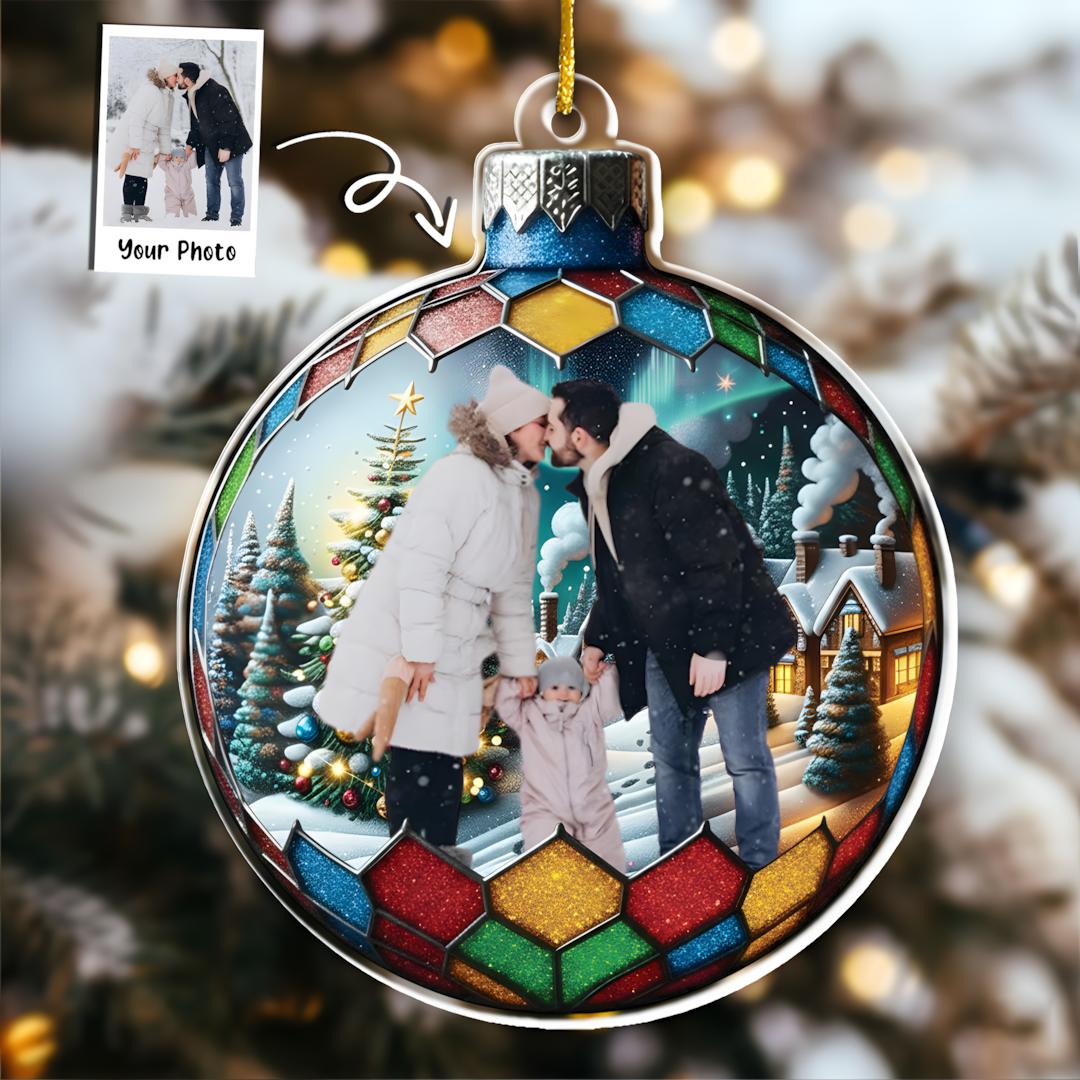 Custom Photo Family In Christmas Ball - Personalized Acrylic Photo Ornament