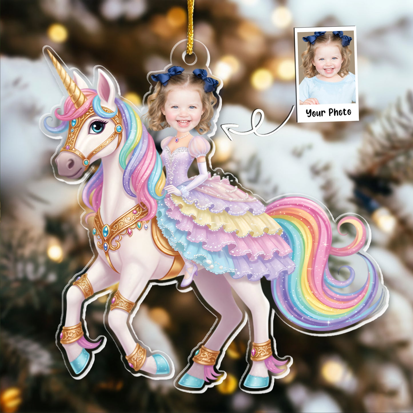 Unicorn Princess - Custom Face Ornament Gifts For Girl, Daughter - Personalized Acrylic Photo Ornament