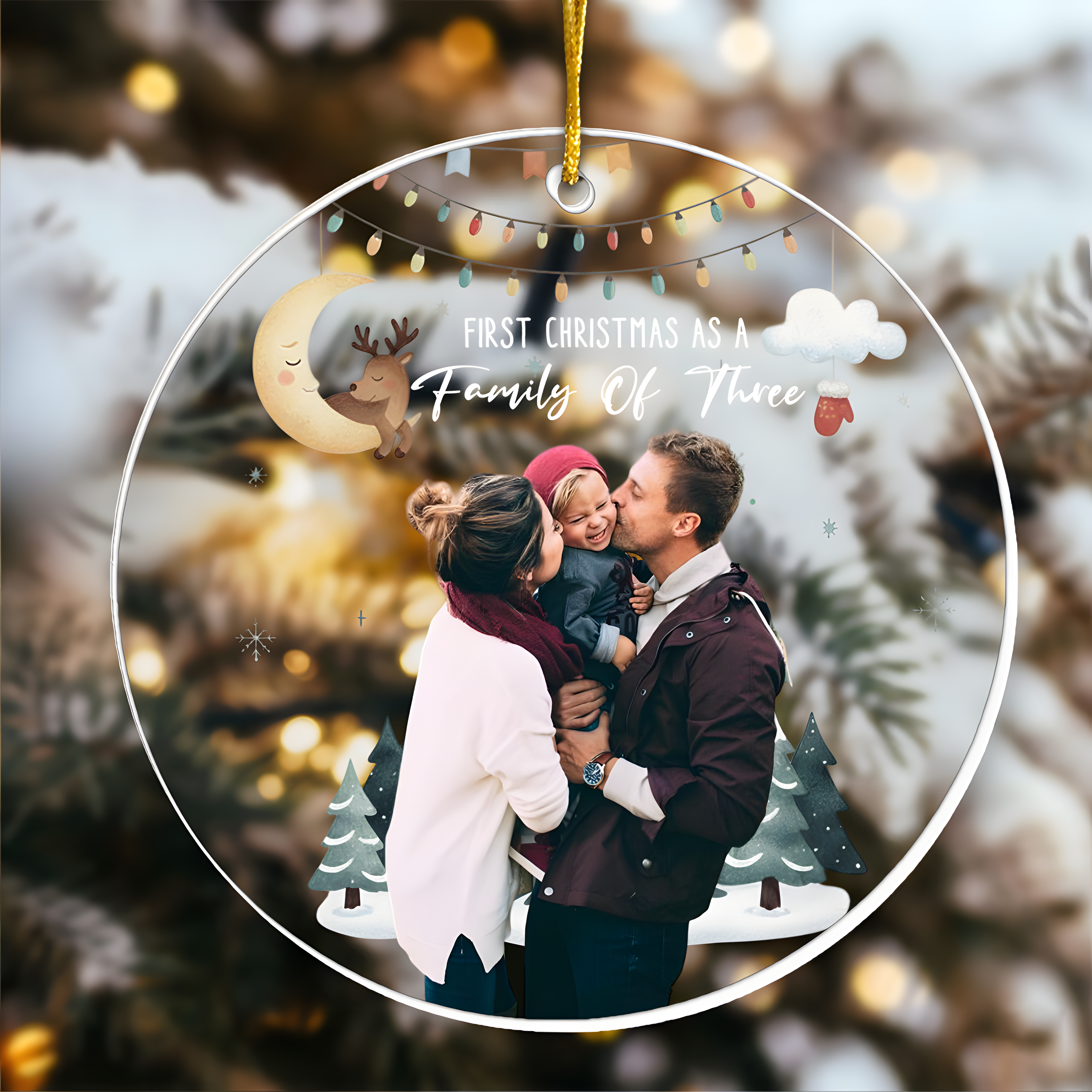 Baby First Christmas As A Family Of Three - Personalized Photo Acrylic Ornament
