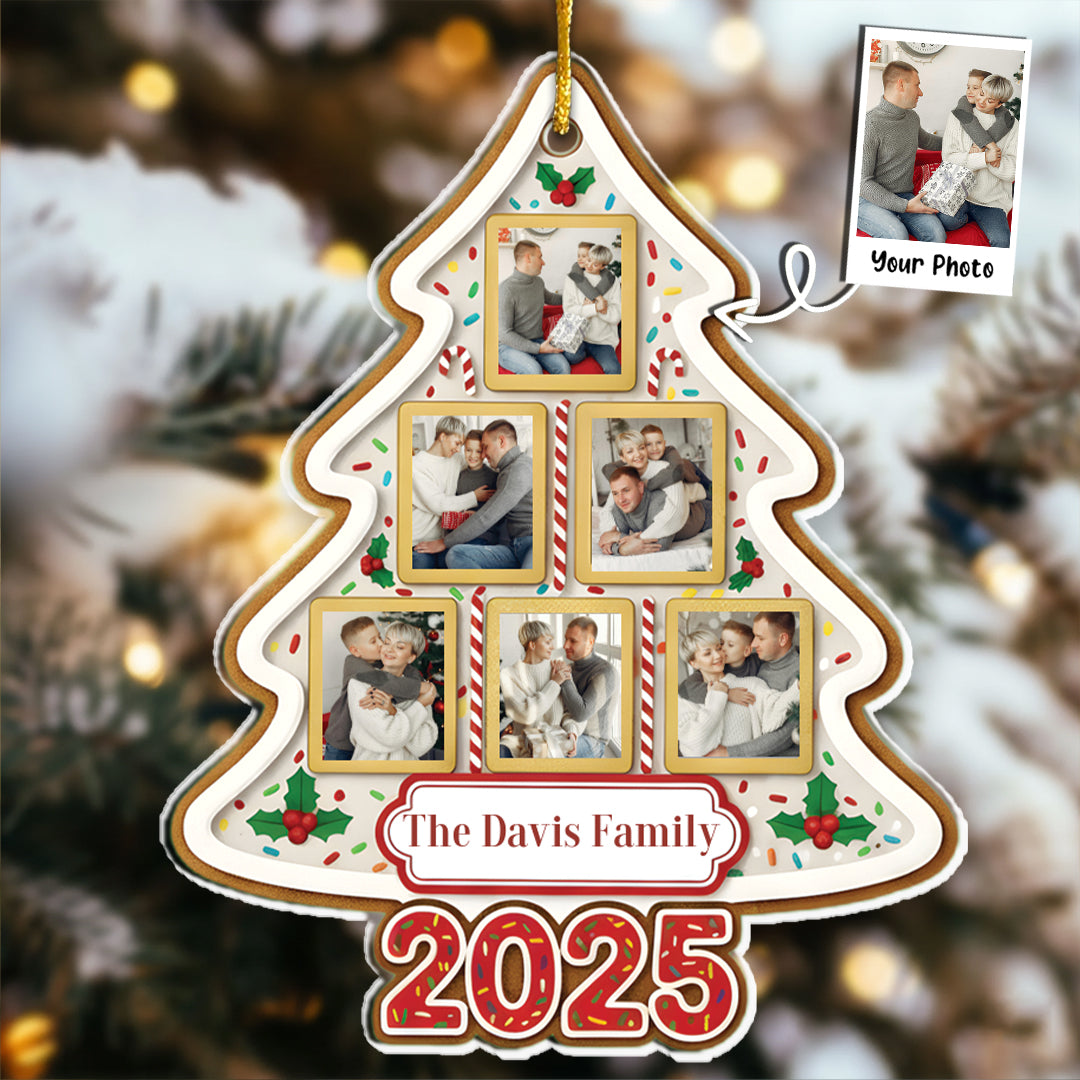 Gingerbread Style Photo Collage Ornament - Custom Year & 