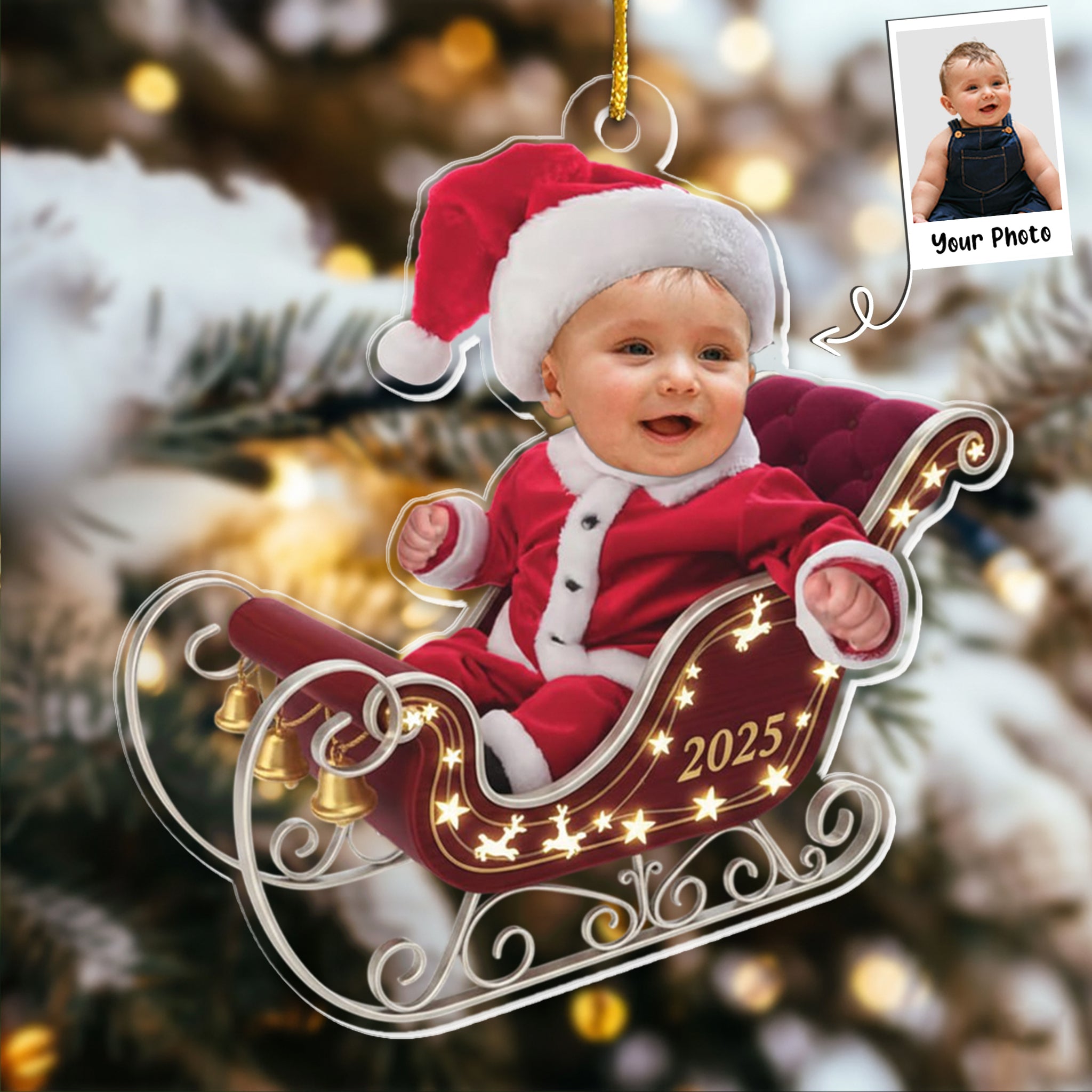 Adorable Newborn Baby - Personalized Babys Photo First Christmas Ornament