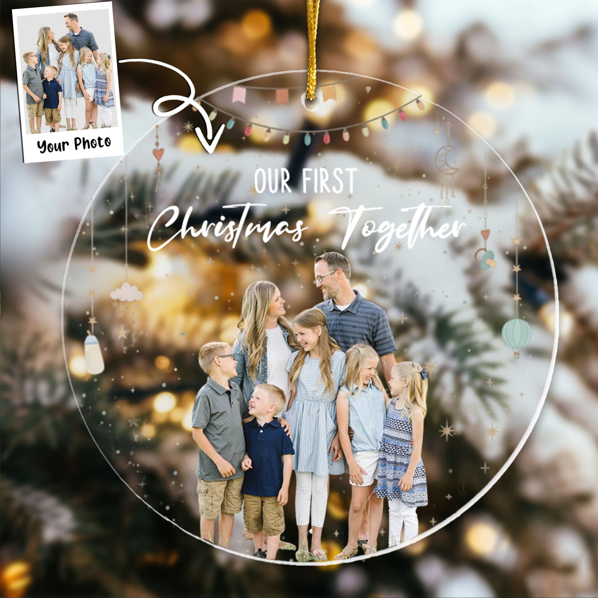 Baby First Christmas As A Family Of Three - Personalized Photo Acrylic Ornament
