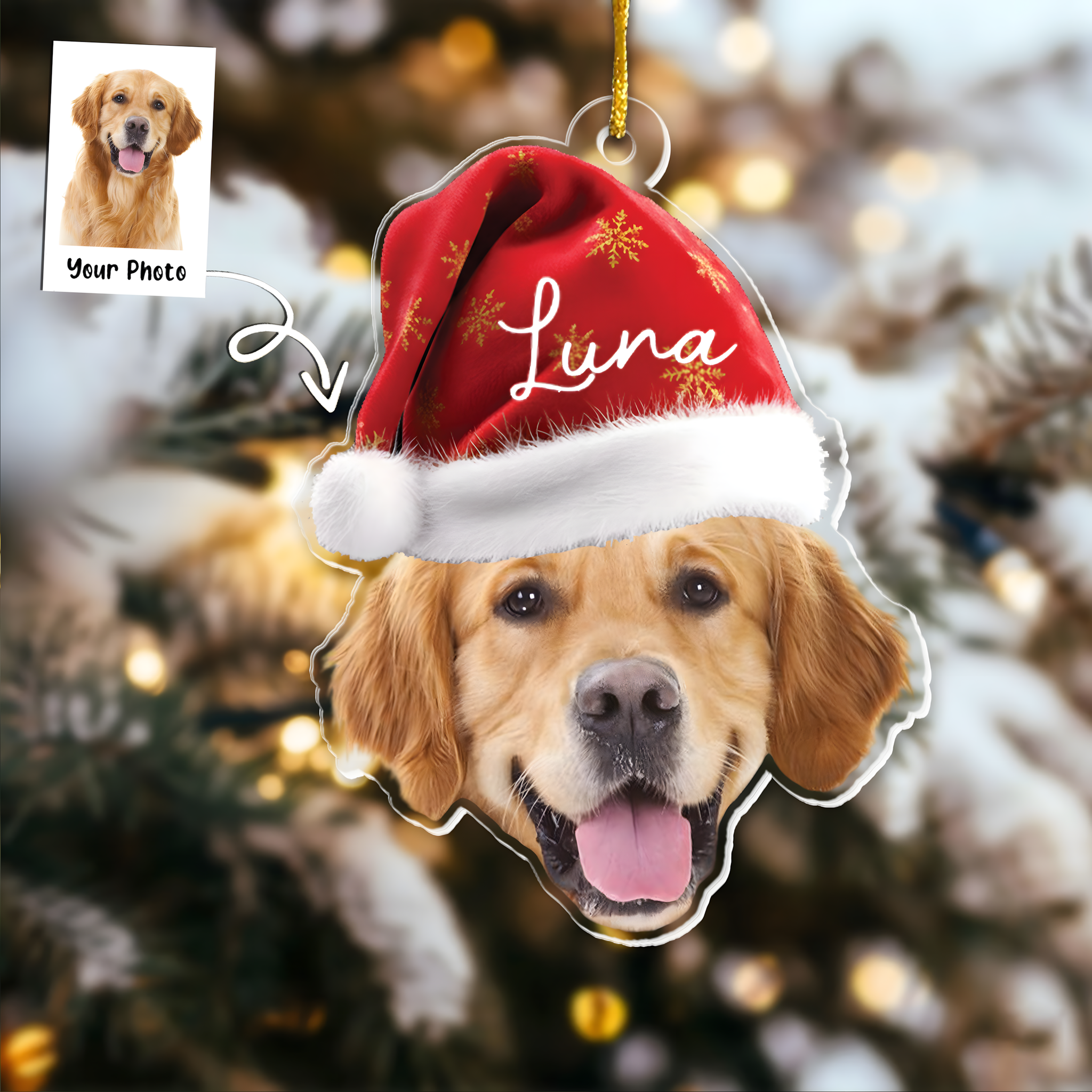 Pet Funny Christmas Face - Personalized Pet Photo Ornament