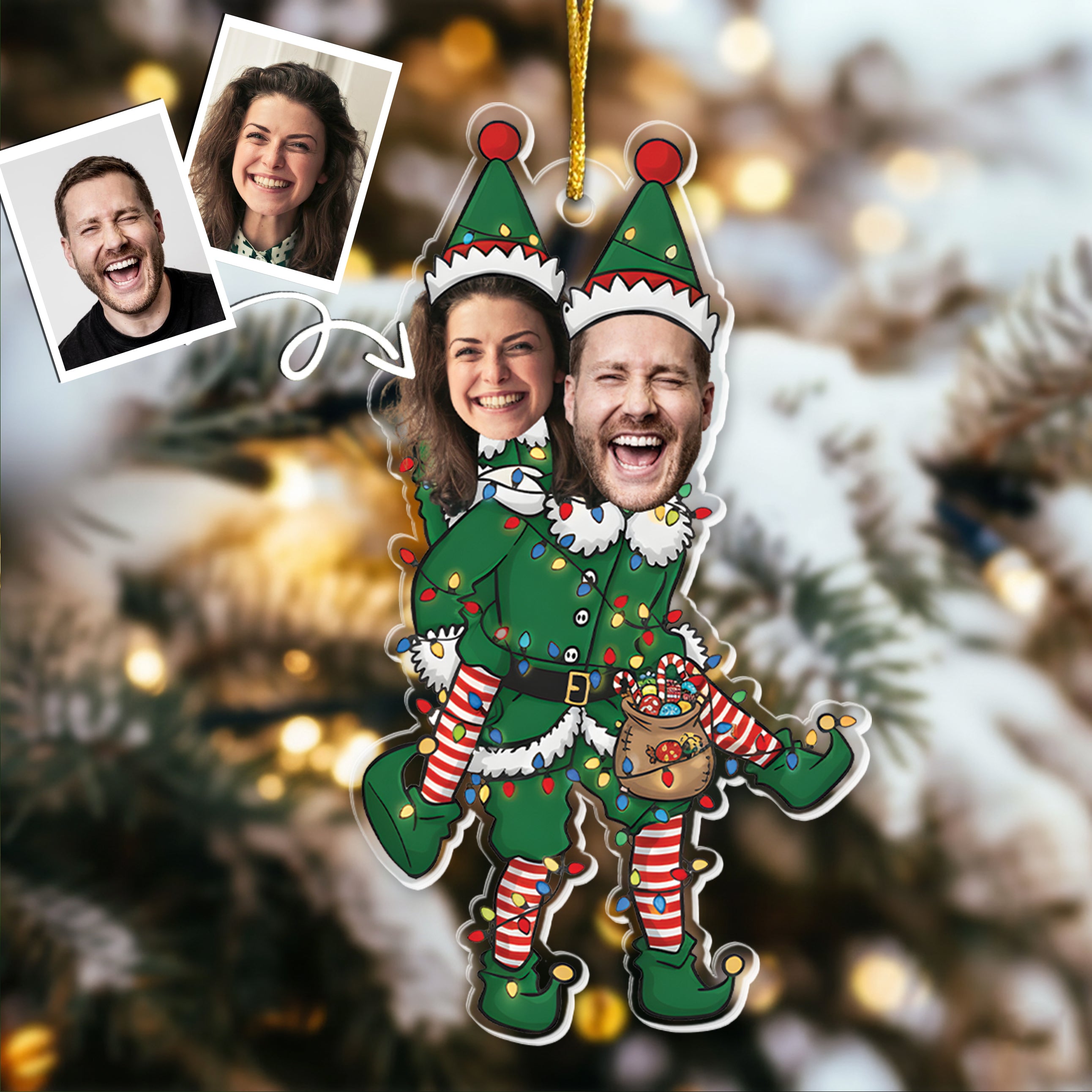 Couple Funny Elf - Personalized Acrylic Photo Ornament
