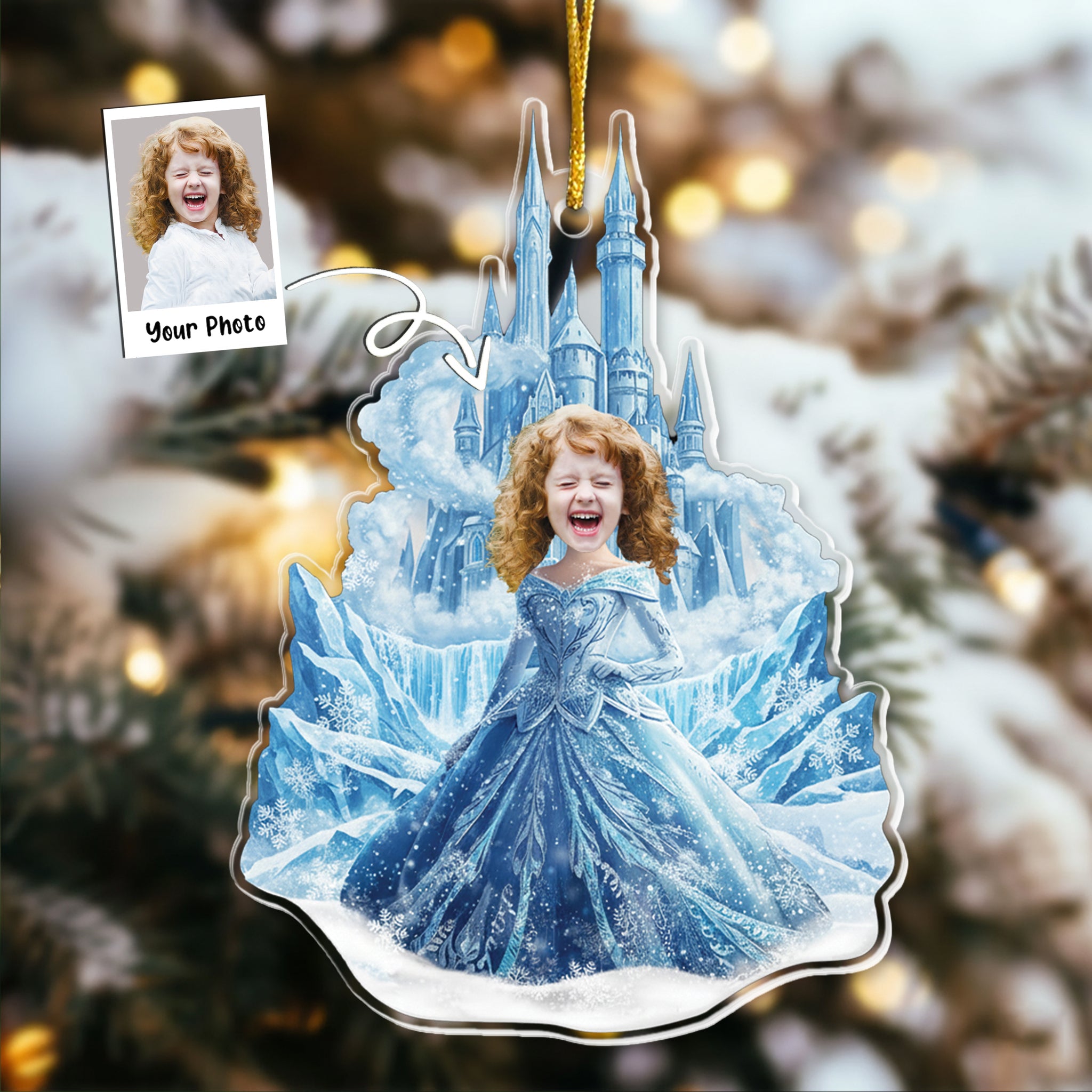 Ice Princess - Custom Face Ornament Gifts For Daughter, Girl, Kids - Personalized Acrylic Photo Ornament