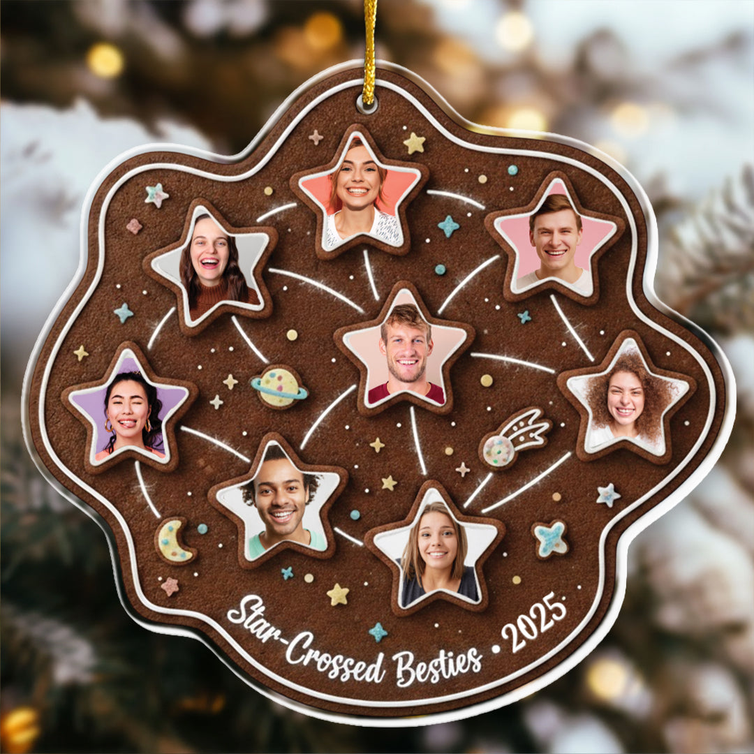 Star-Crossed Besties Personalized Photo Ornament - Custom Multi-Picture Gingerbread Keepsake
