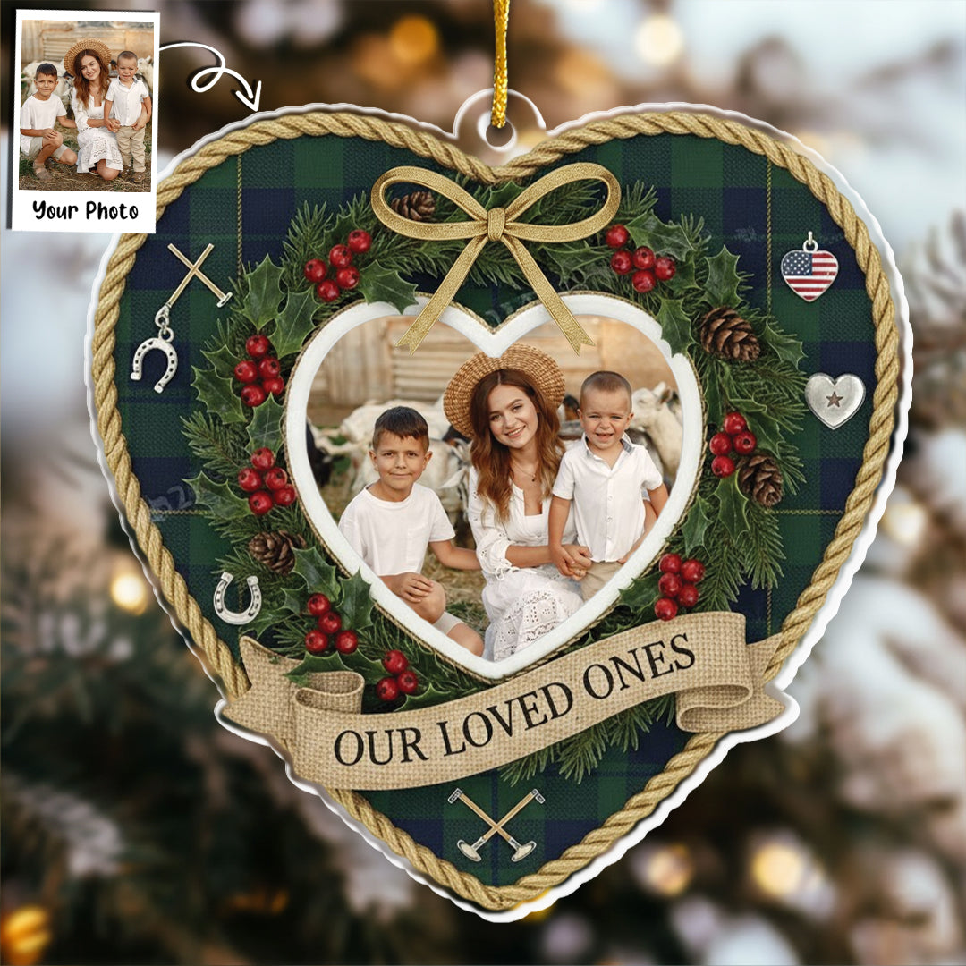 Our Loved Ones Personalized Photo Ornament - Custom Picture Plaid Holiday Gift