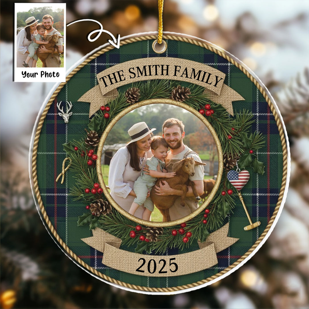 Plaid Christmas Photo Ornament - Custom Picture Frame Decor