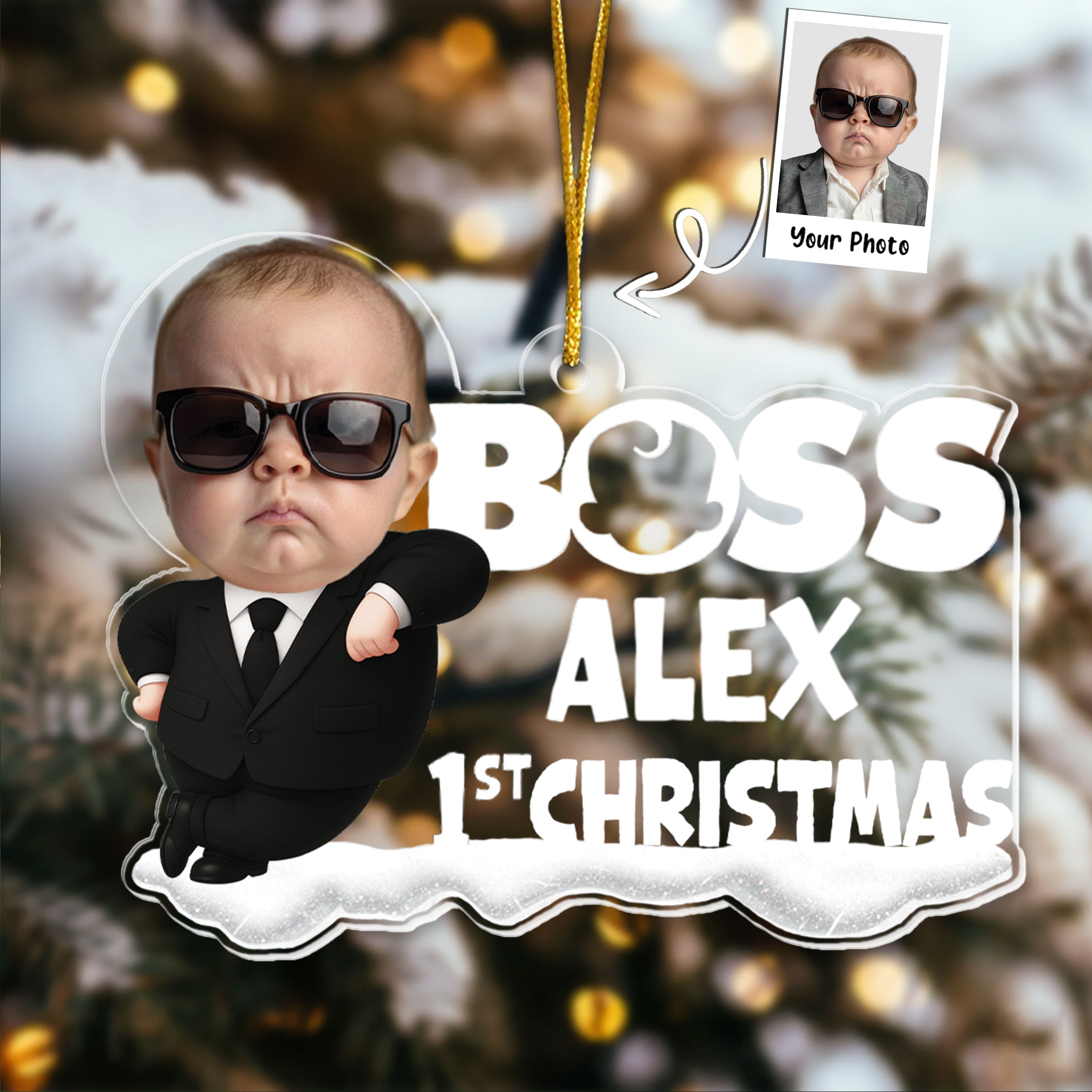 Baby 1st Christmas Cute Baby - Personalized Acrylic Photo Ornament