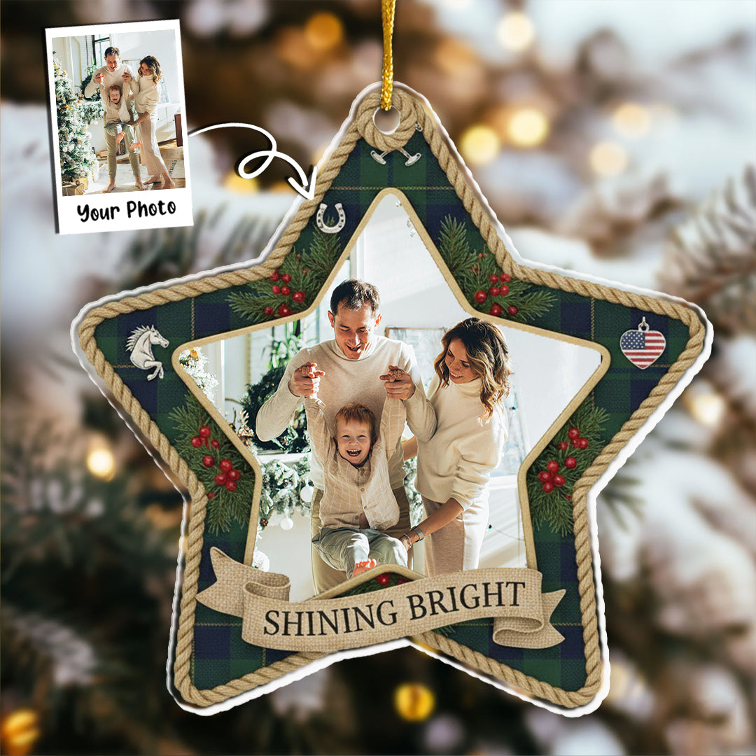 Shining Bright Personalized Photo Star Ornament - Custom Picture Upload Christmas Gift