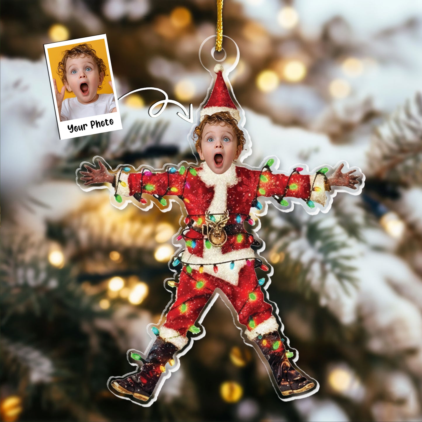 Funny Christmas Shocked Custom Face - Personalized Family Photo Ornament