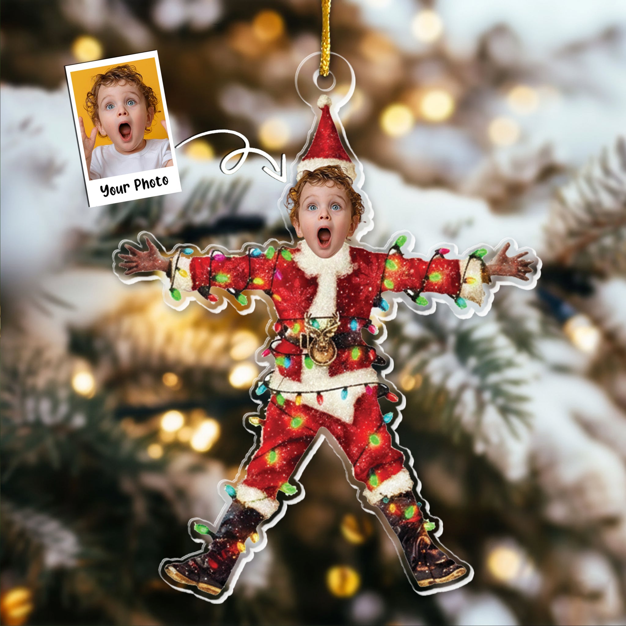Funny Christmas Shocked Custom Face - Personalized Family Photo Ornament