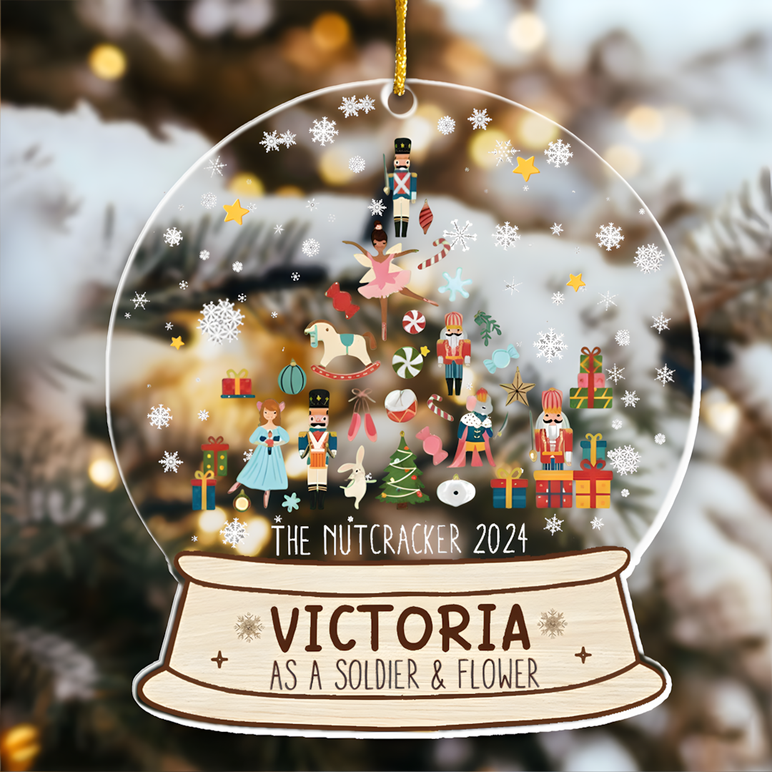 Nutcracker Christmas Snow Globe Ornament - Gifts For Kids (Up To 8 Roles) - Personalized Acrylic Ornament