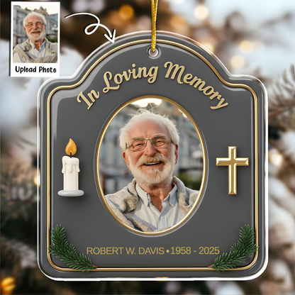 In Loving Memory Candle & Cross Memorial - Custom Photo Ornament
