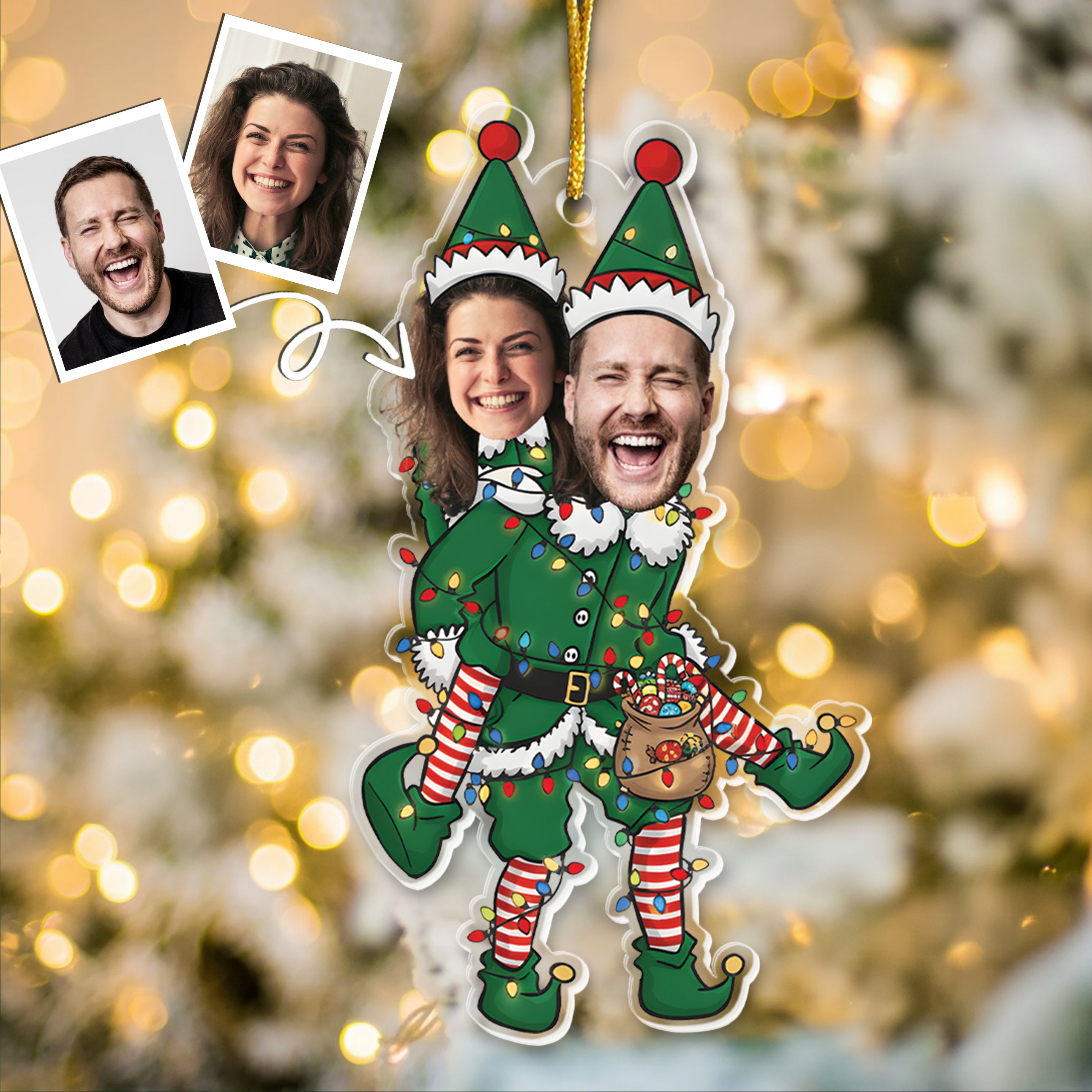 Couple Funny Elf - Personalized Acrylic Photo Ornament