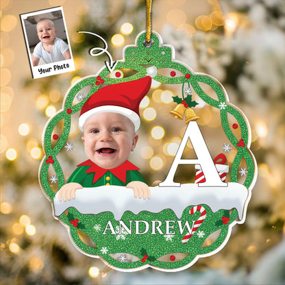 Christmas Elf Monogram Kid - Personalized Acrylic Photo Ornament