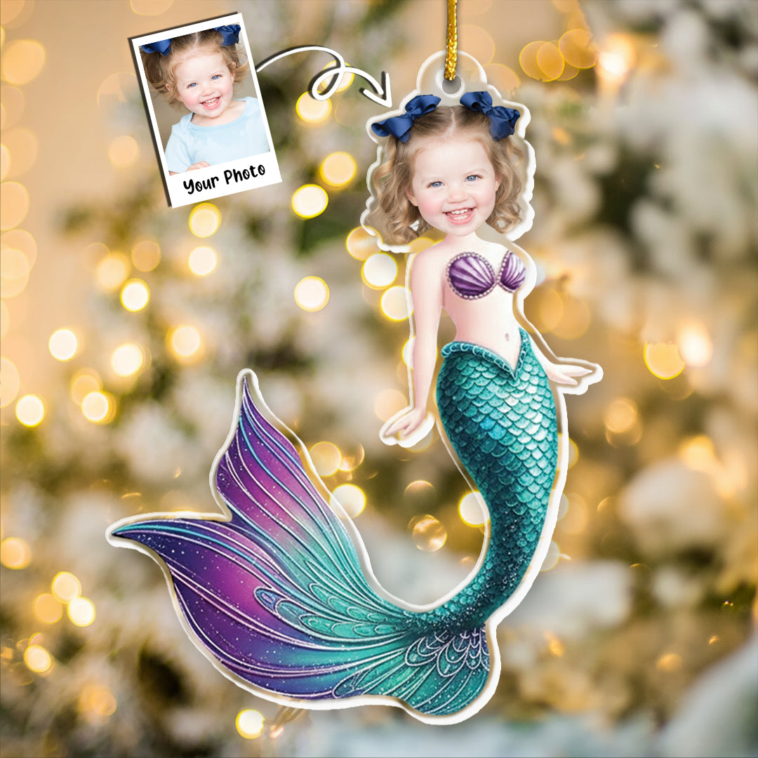 Mermaid Princess - Custom Face Ornament Gifts For Girl - Personalized Acrylic Photo Ornament