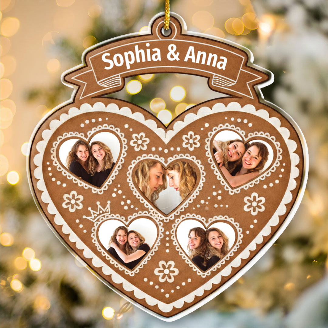 Gingerbread Heart Frame Ornament - Custom Names & Est. Year Gift for Sisters