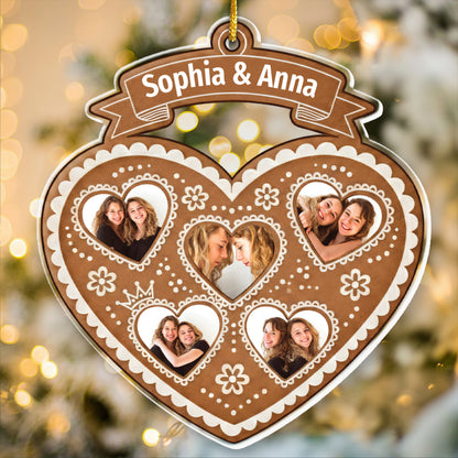 Gingerbread Heart Frame Ornament - Custom Names & Est. Year Gift for Sisters