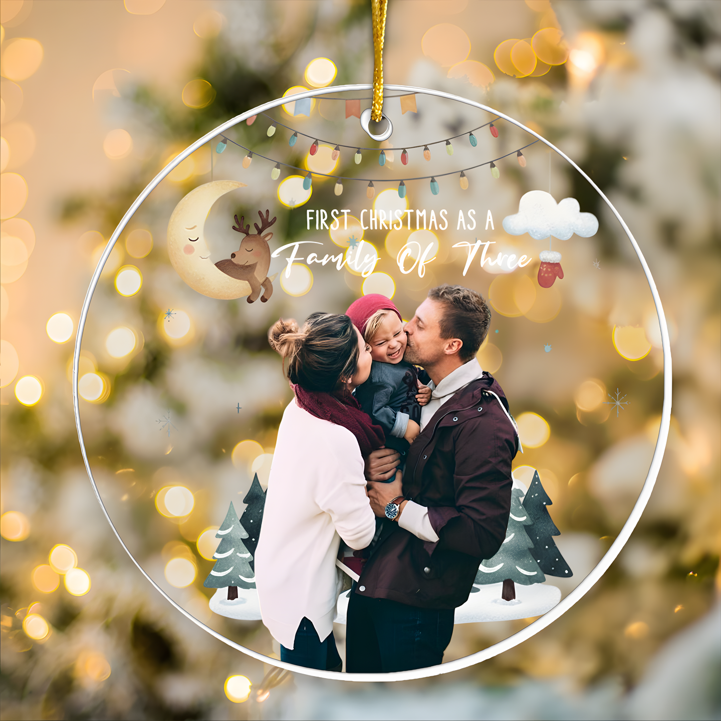 Baby First Christmas As A Family Of Three - Personalized Photo Acrylic Ornament