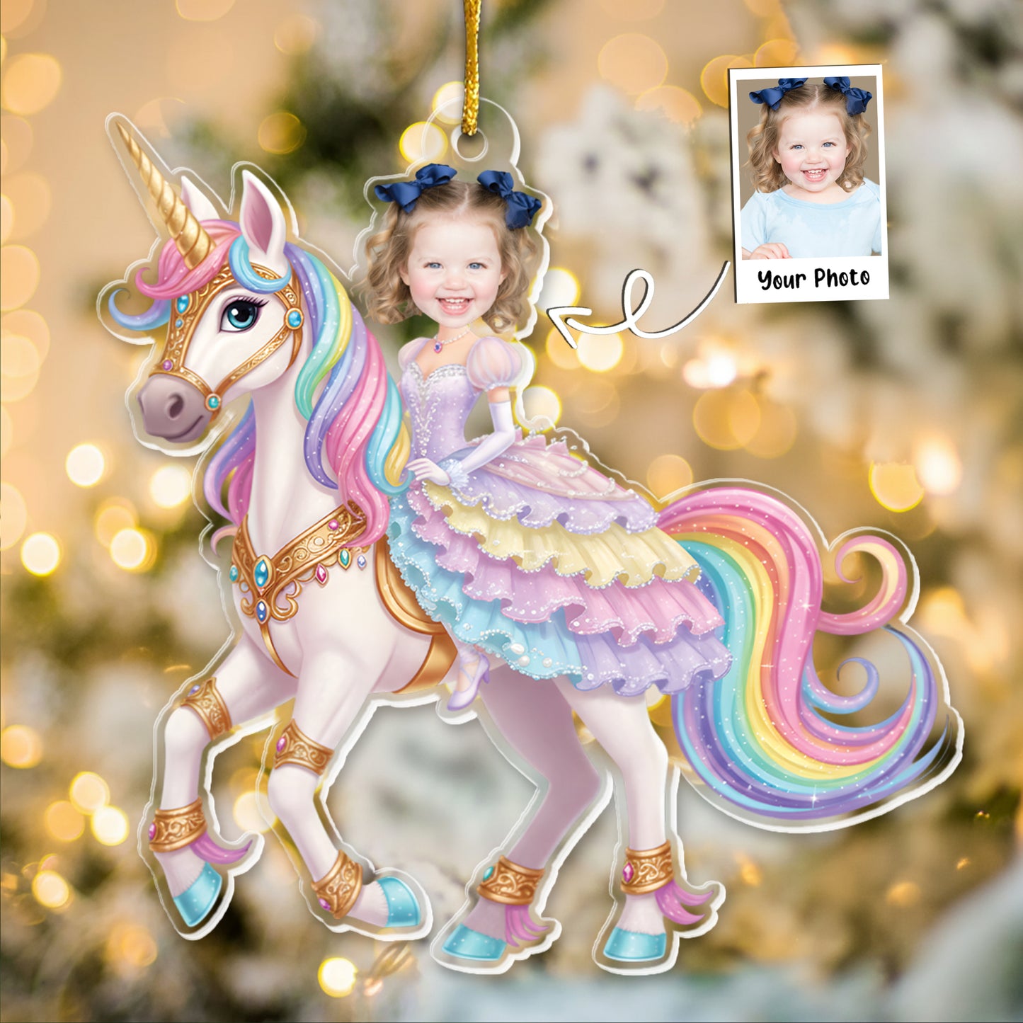 Unicorn Princess - Custom Face Ornament Gifts For Girl, Daughter - Personalized Acrylic Photo Ornament